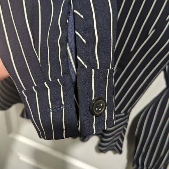 Aritzia Wilfred | Sabina Peplum Blouse in Navy Pinstripe - Picture 9 of 9